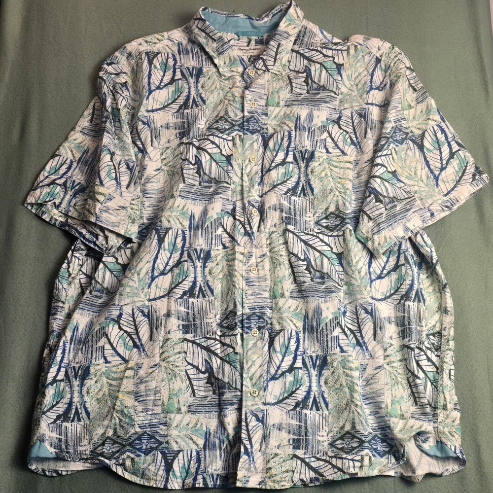 Tommy Bahama Nova‎ Wave Mens 2XLB Blue Tropical Leaf Print Button Down Shirt